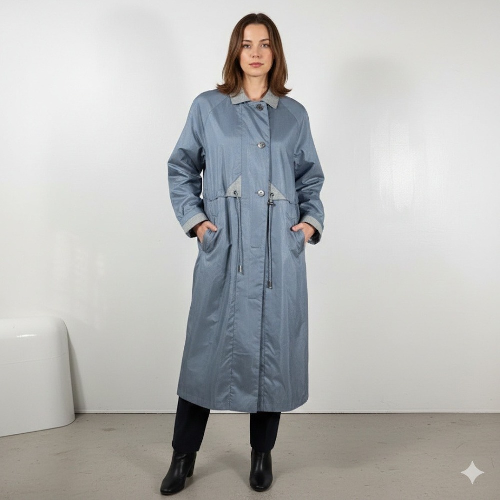 Fleet Street Petite Oversized Blue‎ Trench Coat Gorpcore Full Length Size 4P